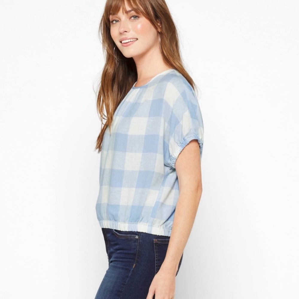 Madewell Linen-Blend Michele Bubble Top in Gingham Check